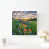 Horloge Carrée Flowers | Texas Bluebonnets & Indian Paintbrush (Maison)