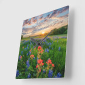 Horloge Carrée Flowers | Texas Bluebonnets & Indian Paintbrush (Angle)