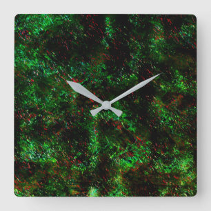 Horloge Carrée Fluctuation des taches sombres sur vert et rouge v