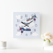 Horloge Carrée Flying Airplane Adventure Baby Boy Nursery Clock (Maison)