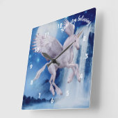 Horloge Carrée Flying Unicorn Waterfall croire Inspirational (Angle)