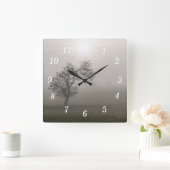 Horloge Carrée Foggy Starburst Arbre paysage cadenas (Maison)