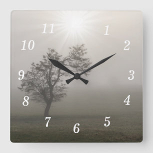 Horloge Carrée Foggy Starburst Arbre paysage cadenas