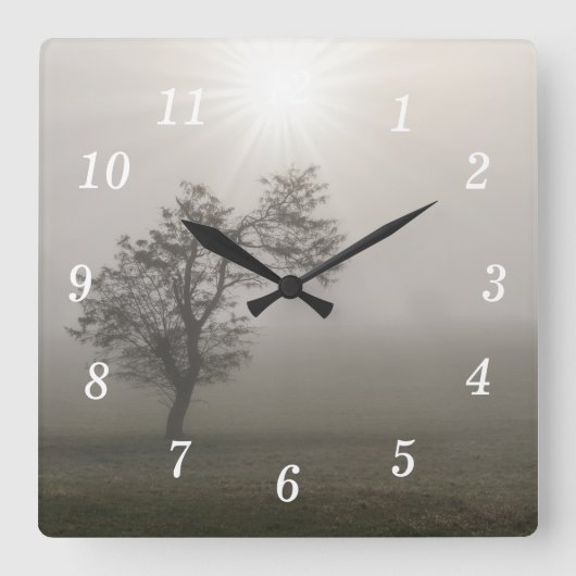 Horloge Carrée Foggy Starburst Arbre paysage cadenas (Recto)