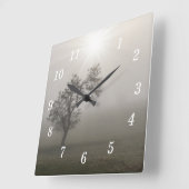 Horloge Carrée Foggy Starburst Arbre paysage cadenas (Angle)