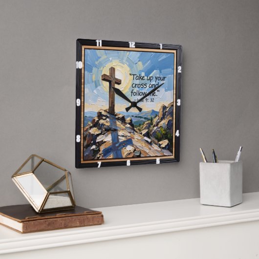 Horloge Carrée Follow Me: Take Up Your Cross (Bureau)