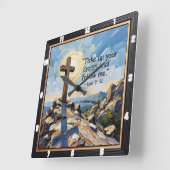 Horloge Carrée Follow Me: Take Up Your Cross (Angle)