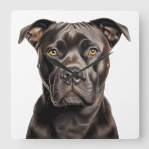 HORLOGE CARRÉE FONCTIONNAIRE BROWN SOMBRE CHIEN BULL TERRIER