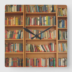 Horloge Carrée Fond de bibliothèque