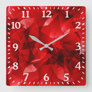 Horloge Carrée Fond de cristal géométrique abstrait rouge