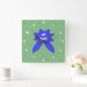 Horloge Carrée Fond texturé interchangeable avec ruban bleu #1 Ma (Maison)