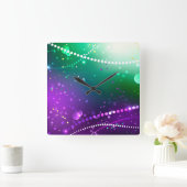 Horloge Carrée Fond violet festif de Mardi Gras (Maison)