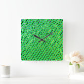 Horloge Carrée Fondre jaune et foncé, carré vert brillant. (Maison)