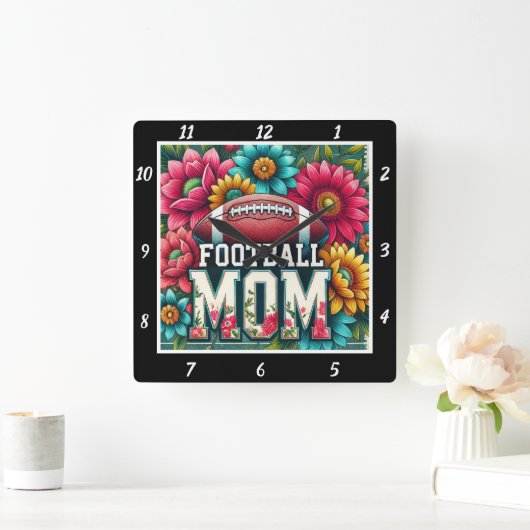 Horloge Carrée Football Mom Floral (Maison)