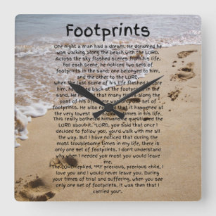 Horloge Carrée Footprints Prayer Poem Biblical Sand