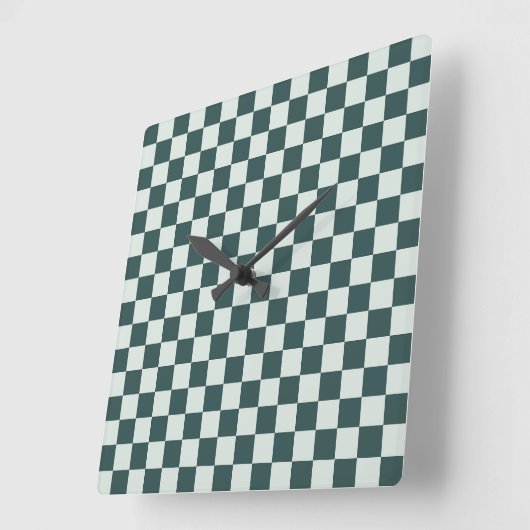 Horloge Carrée Forest green moss checkerboard pattern (Angle)
