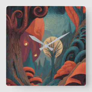 Horloge Carrée Forêt de Tourbillon Mystique Art Mural