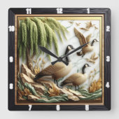 Horloge Carrée Forêt d'oies volantes (Recto)
