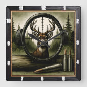 Horloge Carrée Forêt faunique de portée du chasseur (Recto)