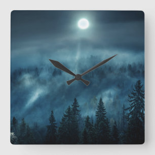 Horloge Carrée Forêt   Forêt Lune