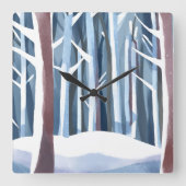 Horloge Carrée Forêt hivernale neige | Aquarelle simple moderne (Recto)