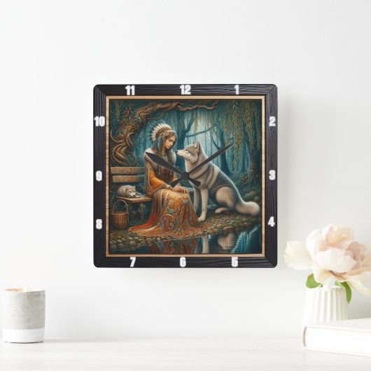 Horloge Carrée Forêt indienne autochtone : un moment de douceur (Maison)