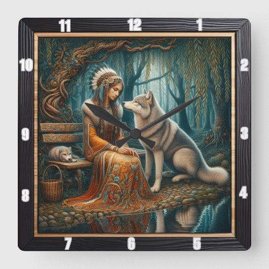 Horloge Carrée Forêt indienne autochtone : un moment de douceur (Recto)