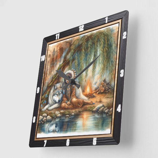 Horloge Carrée Forêt Indienne : Un moment de douceur (Angle)