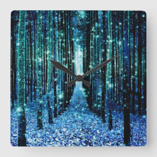 Horloge Carrée Forêt magique Turquoise Turquoise