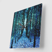 Horloge Carrée Forêt magique Turquoise Turquoise (Angle)