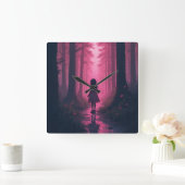 Horloge Carrée Forêt rose (Maison)