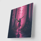 Horloge Carrée Forêt rose (Angle)