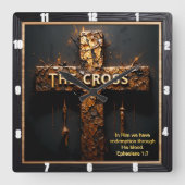 Horloge Carrée Forgiven Redemption Gold Cross Ephesians 1:7 (Recto)