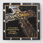 Horloge Carrée Forgiven The Cross Ornate Redemption Ephesians 1:7 (Recto)