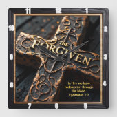Horloge Carrée Forgiven The Cross Redemption Ornate Ephesians 1:7 (Recto)