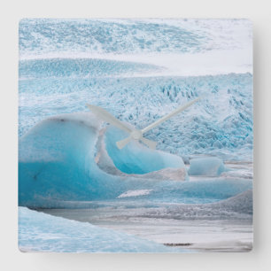 Horloge Carrée Formations de glace glaciaire bleue, horizontales