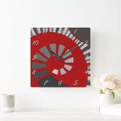 Horloge Carrée Forme spirale, abstraite, pois, gris, rouge (Maison)