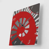 Horloge Carrée Forme spirale, abstraite, pois, gris, rouge (Angle)