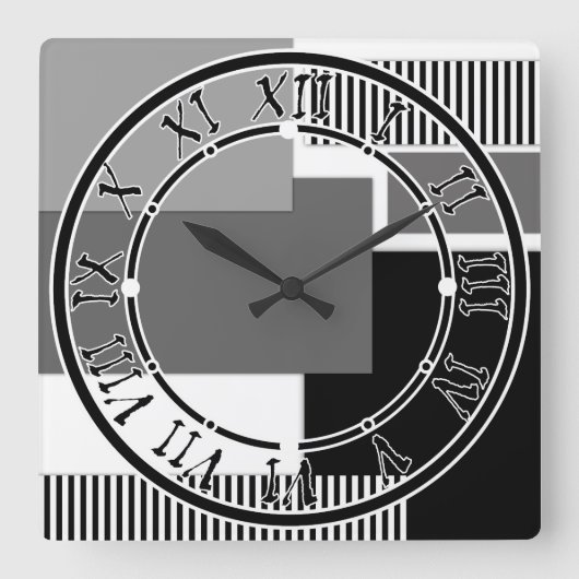 Horloge Carrée Formes géométriques noires et blanches (Recto)