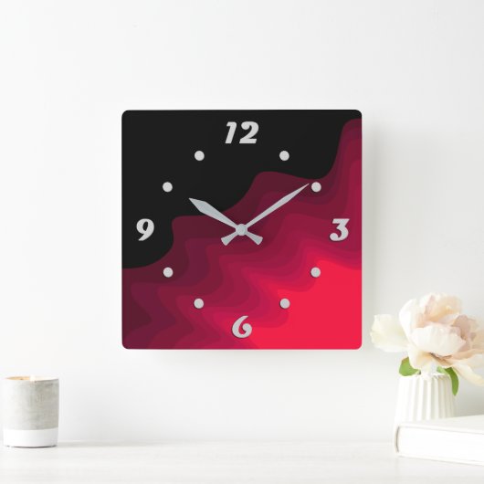 Horloge Carrée Foules noires et rouges Peinture abstraite (Maison)