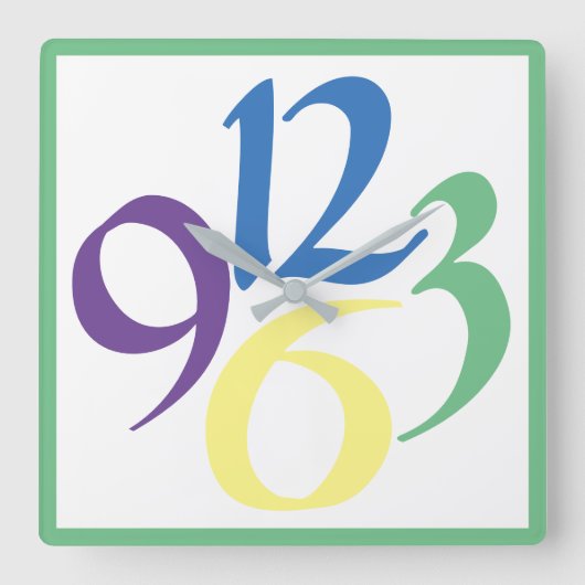 Horloge Carrée Four big bold and funky numbers, green surround (Recto)