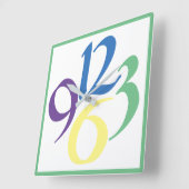 Horloge Carrée Four big bold and funky numbers, green surround (Angle)