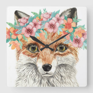 Horloge Carrée Fox floral