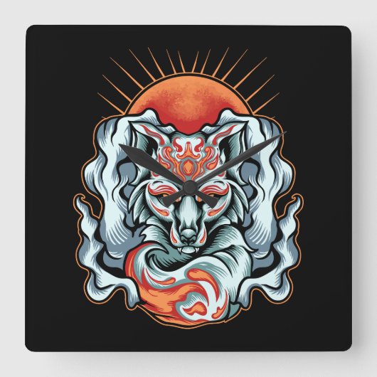 Horloge Carrée Fox Kitsune Square Wall (Recto)