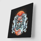 Horloge Carrée Fox Kitsune Square Wall (Angle)