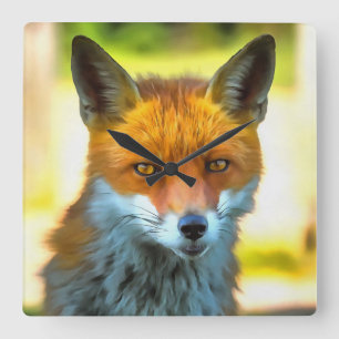 Horloge Carrée Fox Portrait Réaliste Art faunique