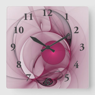 Horloge Carrée Fractal Balançant, Art Abstrait Moderne Rose Ceris
