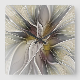 Horloge Carrée Fractal floral, fleur de fantaisie aux couleurs de
