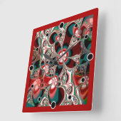 Horloge Carrée Fractal Floral in shades of Red and Green (Angle)