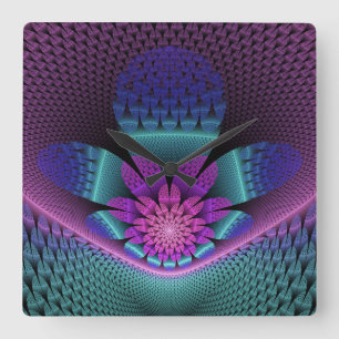 Horloge Carrée Fractal Imaginaire coloré à motif inhabituel